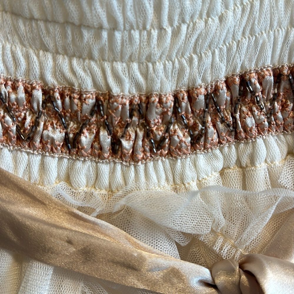 Luna Luna Girls Dress Ivory Tan Ruched Bodice Embroidered Band Layered Ruffles 6 - Picture 8 of 8